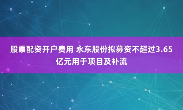 股票配资开户费用 永东股份拟募资不超过3.65亿元用于项目及补流
